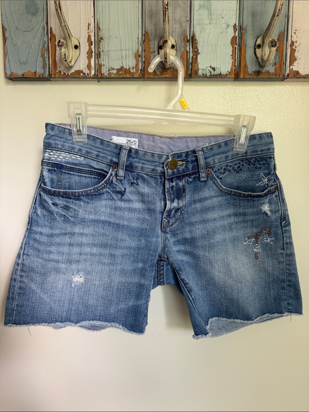 GAP Light Blue Distressed Embroidered Boyfriend Denim Shorts
